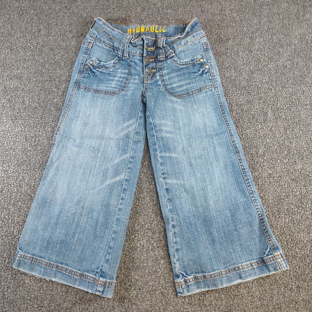 Hydraulic Wide Leg Jeans Womens 0 Blue Light Wash Y2K Flare Denim Retro